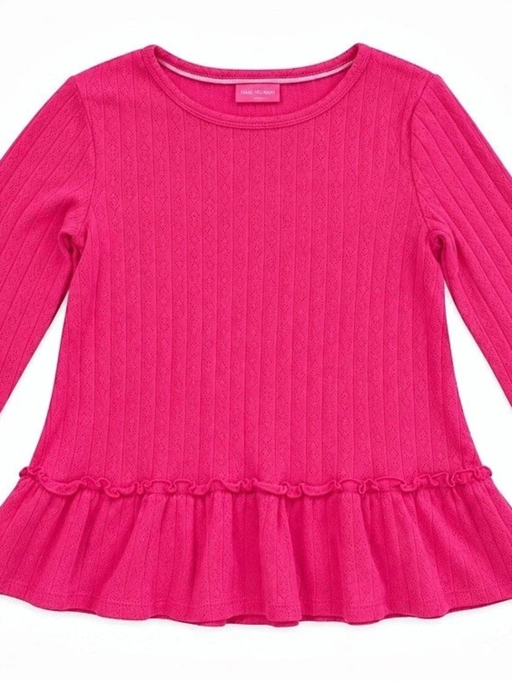 Isaac Mizrahi New York Pink Pointelle Knit Peplum Long Sleeve Top 12 Years